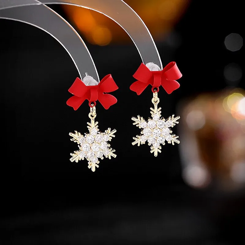 Cute Cubic Zircon Bow Snow Flake Dangle Earring for Women,Crystals Girls Party ,Promt Drop Earrings Jewelry Accessories LYH195