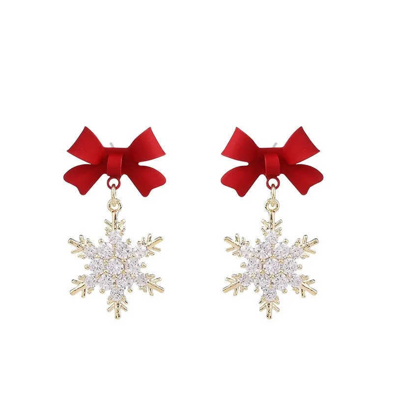 Cute Cubic Zircon Bow Snow Flake Dangle Earring for Women,Crystals Girls Party ,Promt Drop Earrings Jewelry Accessories LYH195