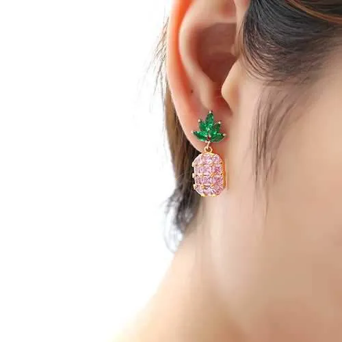 Cute Pineapple Earrings New Fashion Shiny Zircon Inlay Exquisite Ear Stud Clothing Accessories