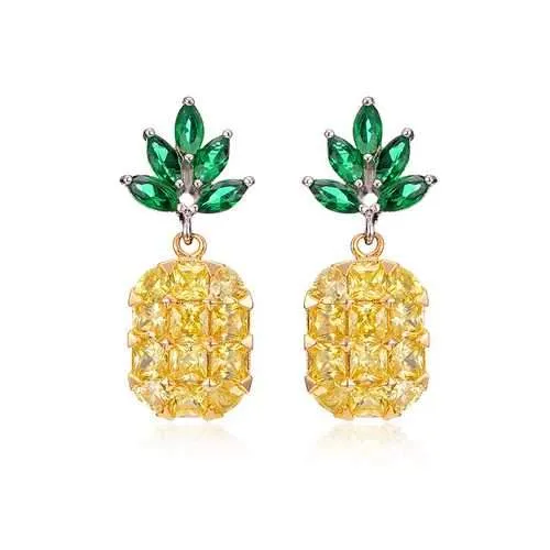 Cute Pineapple Earrings New Fashion Shiny Zircon Inlay Exquisite Ear Stud Clothing Accessories