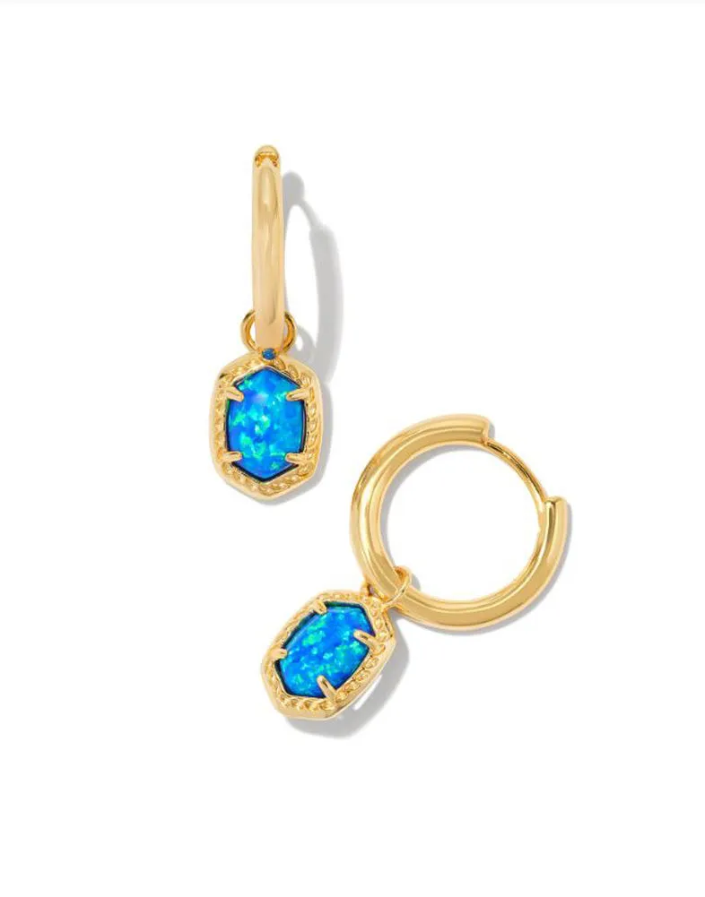 Daphne Framed Huggie Earring Gold Bright Blue Opal by Kendra Scott