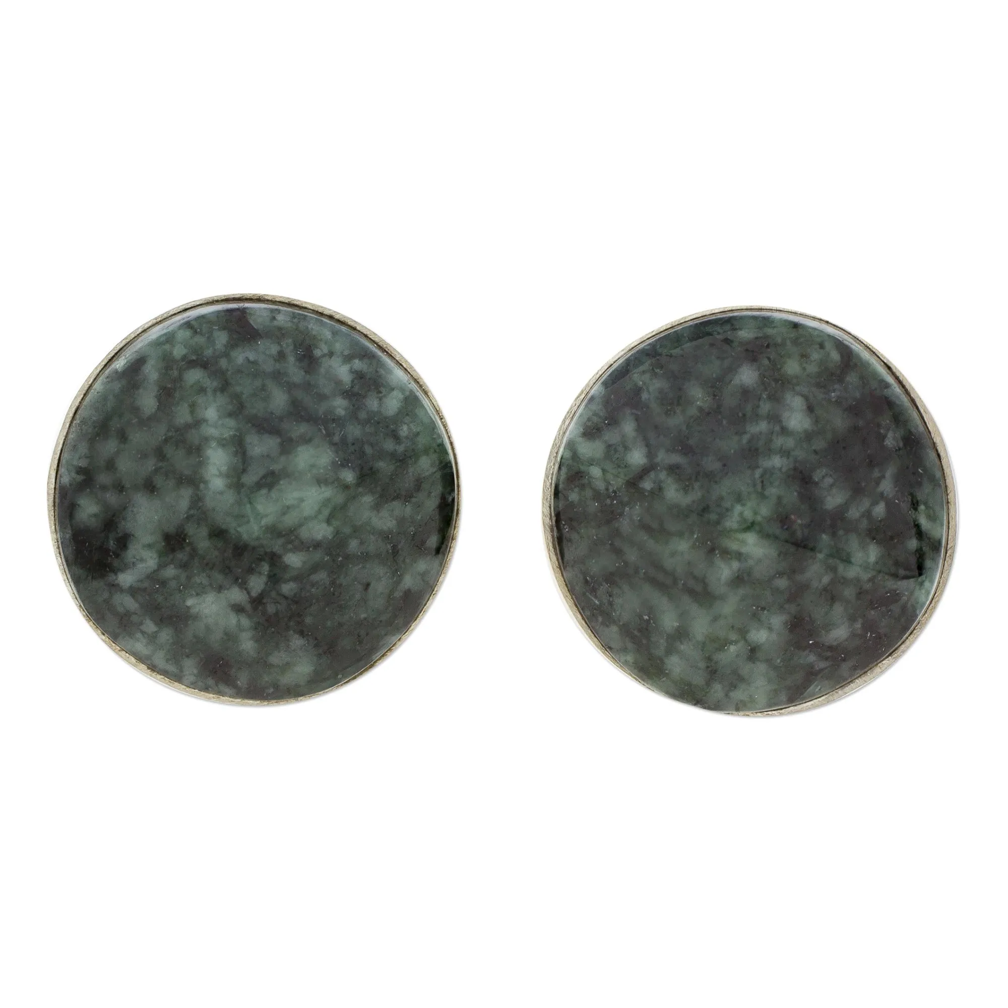 Dark Green Faceted Circles Dark Green Jade Stud Earrings from Guatemala