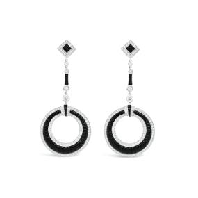 Diamond & Onyx Circle Dangle Earrings