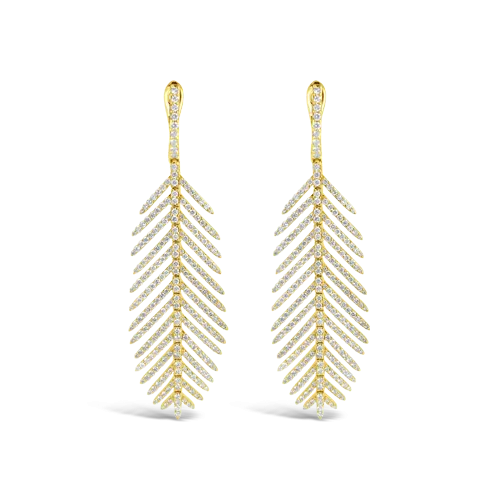 Diamond Feather Dangle Earrings