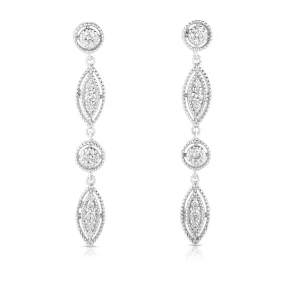 Diamond Marquise and Round Shaped Dangle Earrings