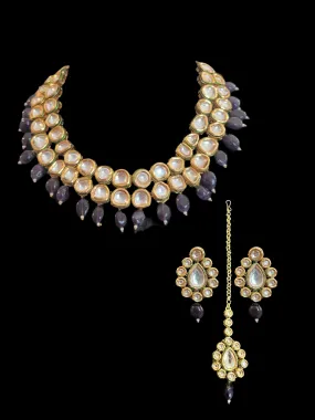 DNS144 Mohini bridal necklace in high quality kundan with natural amethyst beads (READY TO SHIP )