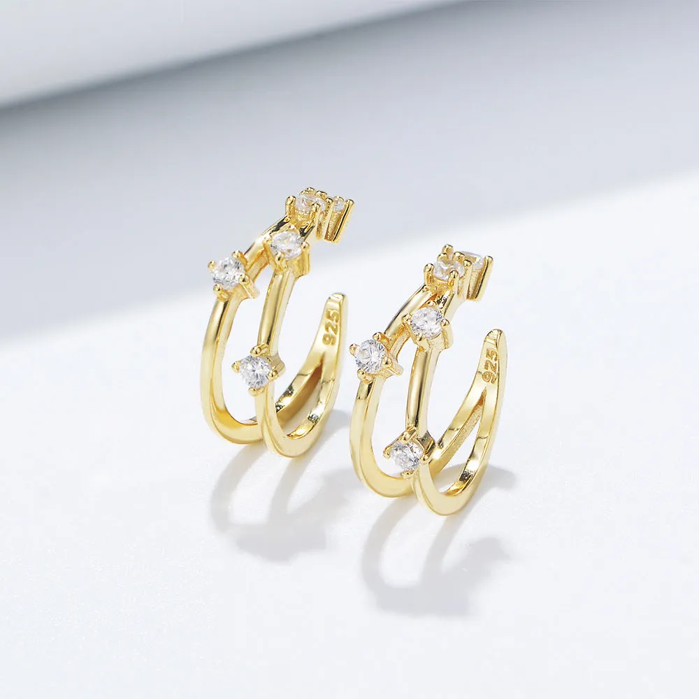 Double C-shape with Zircon Silver Earbone Clip Earrings for Women