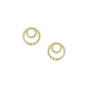 Double Hollow Circle with Zircon Silver Studs Earrings for Women