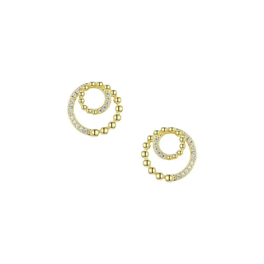 Double Hollow Circle with Zircon Silver Studs Earrings for Women