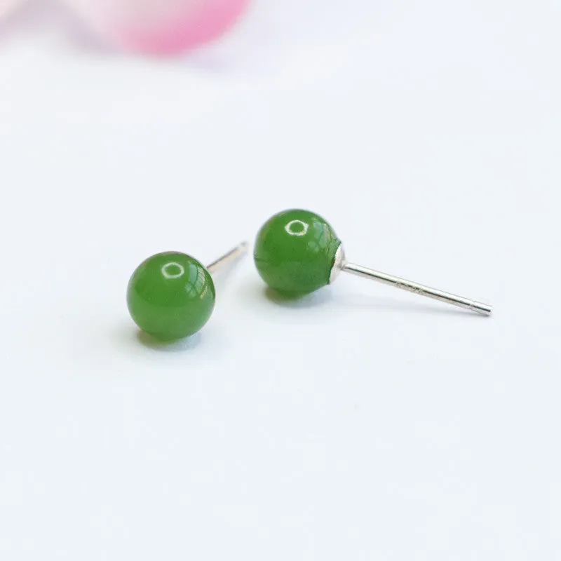 Elegant Jade and Silver Stud Earrings from the Planderful Collection