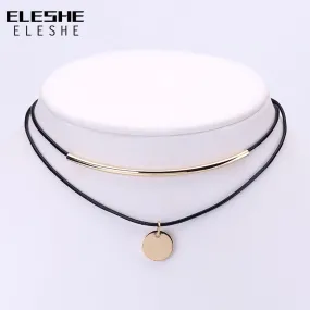 ELESHE Boho Choker Gold Coins Pendant Shell Choker Necklace Women Jewelry Black Velvet Leather Chockers Necklaces Collier Femme