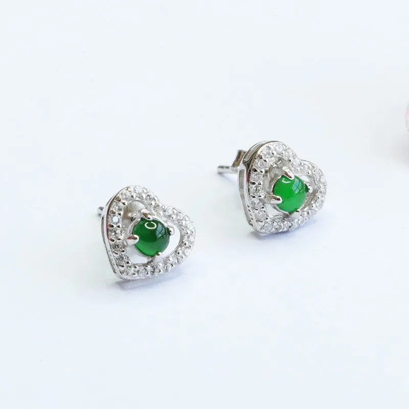 Embrace Love and Fortune with Natural Ice Emperor Green Jade Stud Earrings