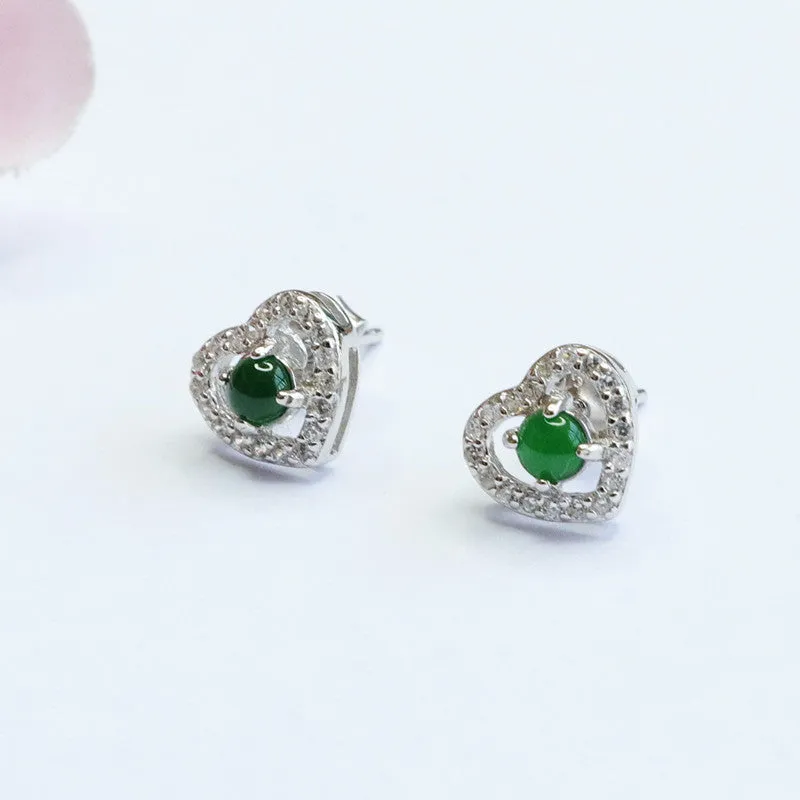 Embrace Love and Fortune with Natural Ice Emperor Green Jade Stud Earrings