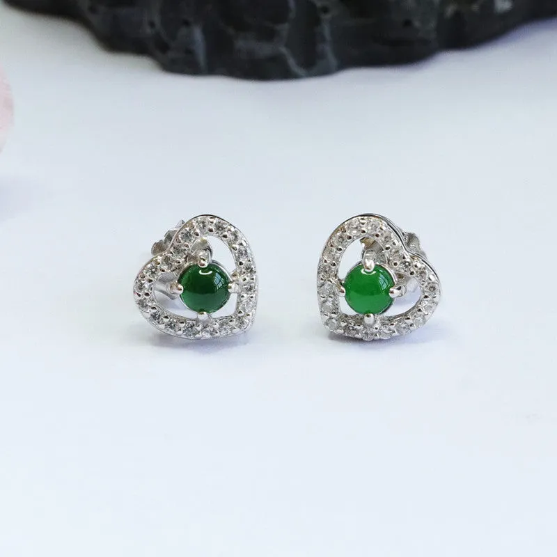 Embrace Love and Fortune with Natural Ice Emperor Green Jade Stud Earrings