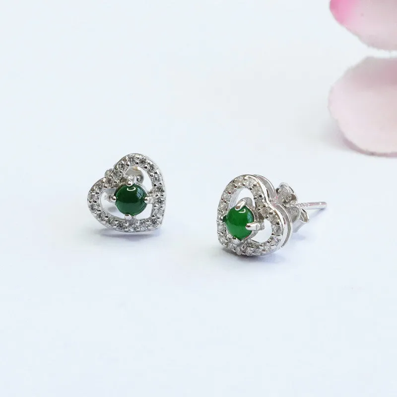 Embrace Love and Fortune with Natural Ice Emperor Green Jade Stud Earrings