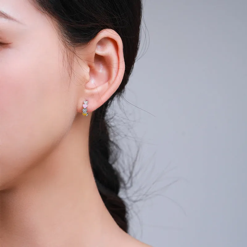 Enamel Heart-Shaped Sterling Silver Earrings with Zircon Detail