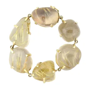 Estate Large 14kt Gold Rutilated Quartz Link Maine Bracelet