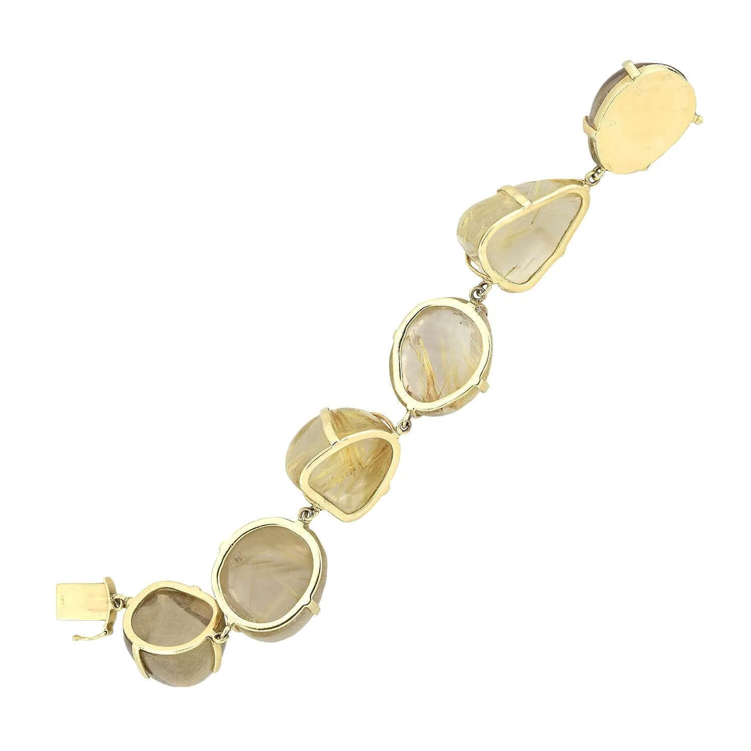 Estate Large 14kt Gold Rutilated Quartz Link Maine Bracelet