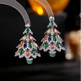 Exaggerated court style retro temperament earrings personalized design color zircon inlaid Christmas tree earrings gift LYC125