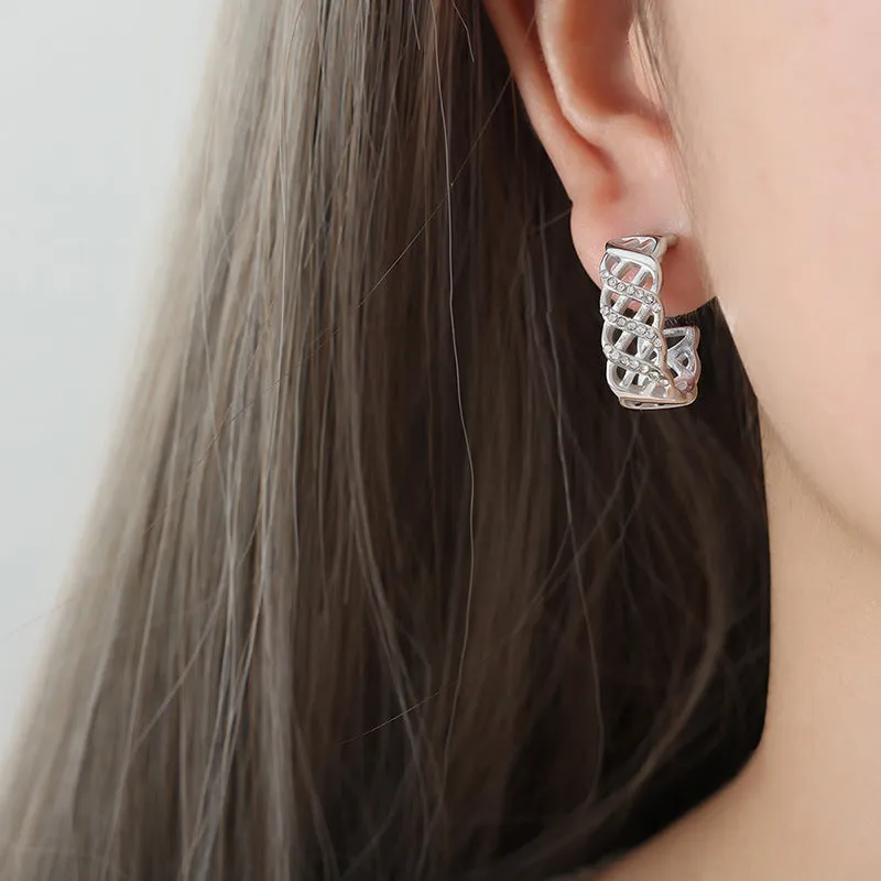 Exquisite Hollow Zircon Inlaid Titanium Earrings for Women