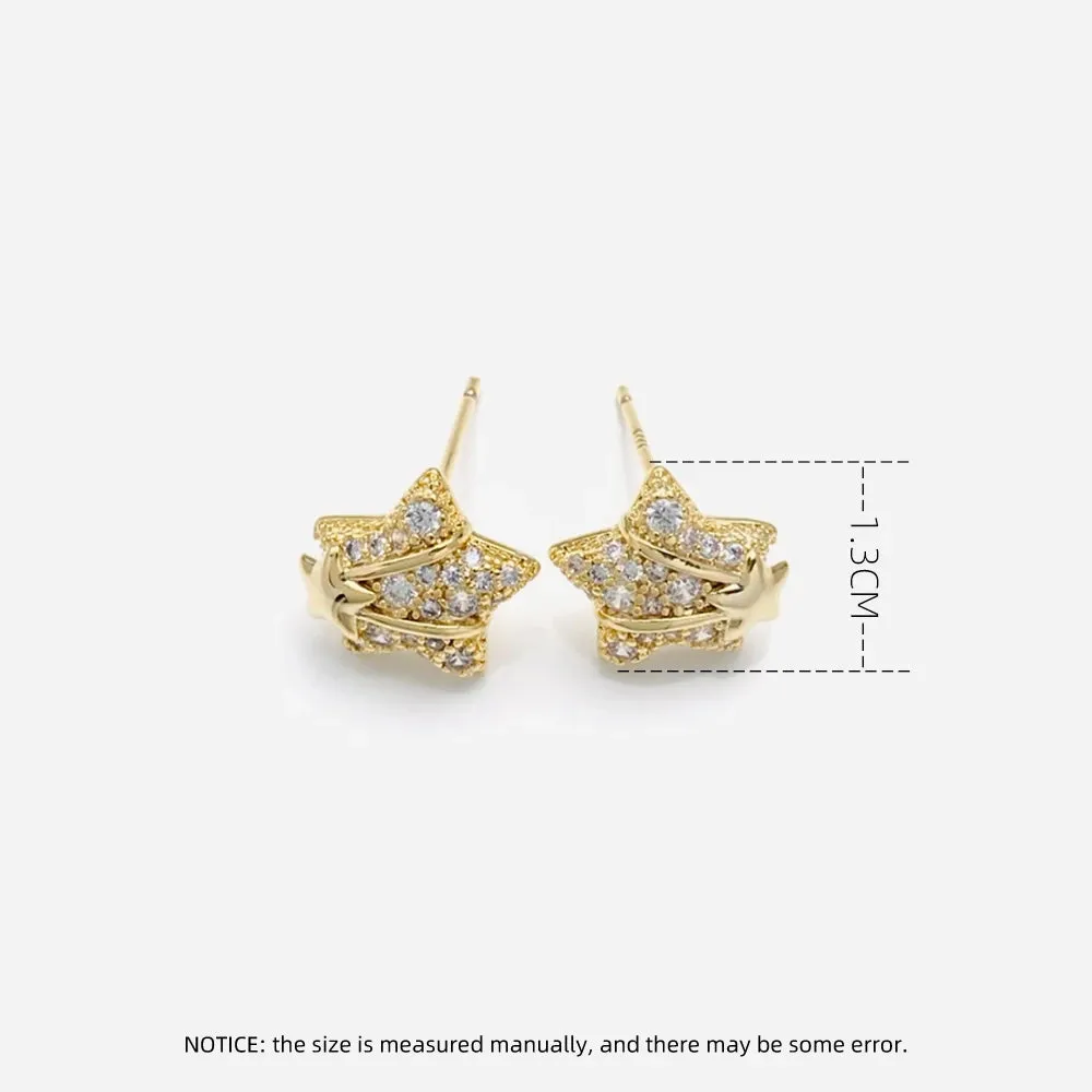 Exquisite Micro Zircon Setting Star Stud Earrings For Women Advanced Design Sweet Gold Color Metal Young Girl Party Jewelry N777