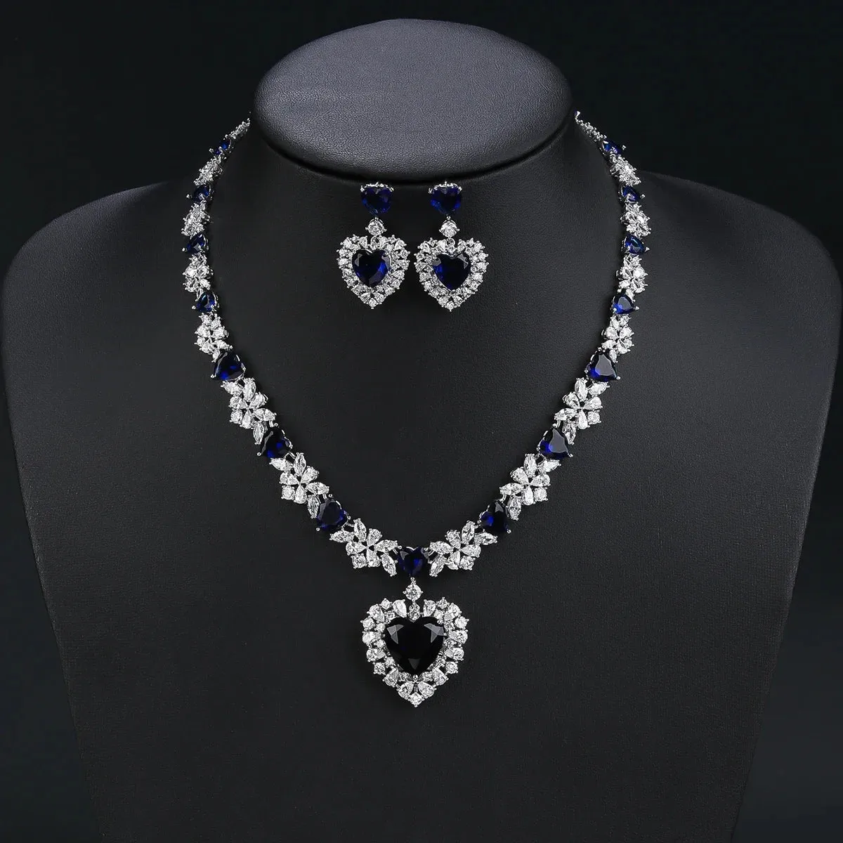 Fashion Elegant Droplet Cubic Zirconia Love Heart Necklace Earring  Women Wedding Luxury Dubai Bridal Jewelry Set CN11264