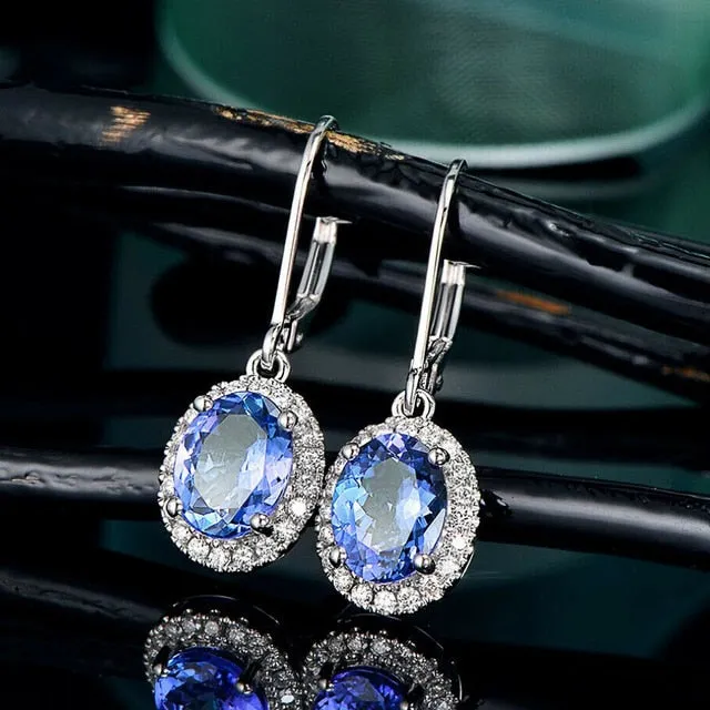 Fashion Jewelry Blue Simple Drop Earrings for Women with Zircon in Silver Color