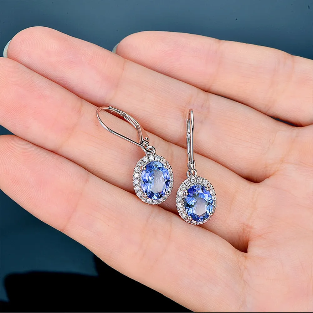 Fashion Jewelry Blue Simple Drop Earrings for Women with Zircon in Silver Color