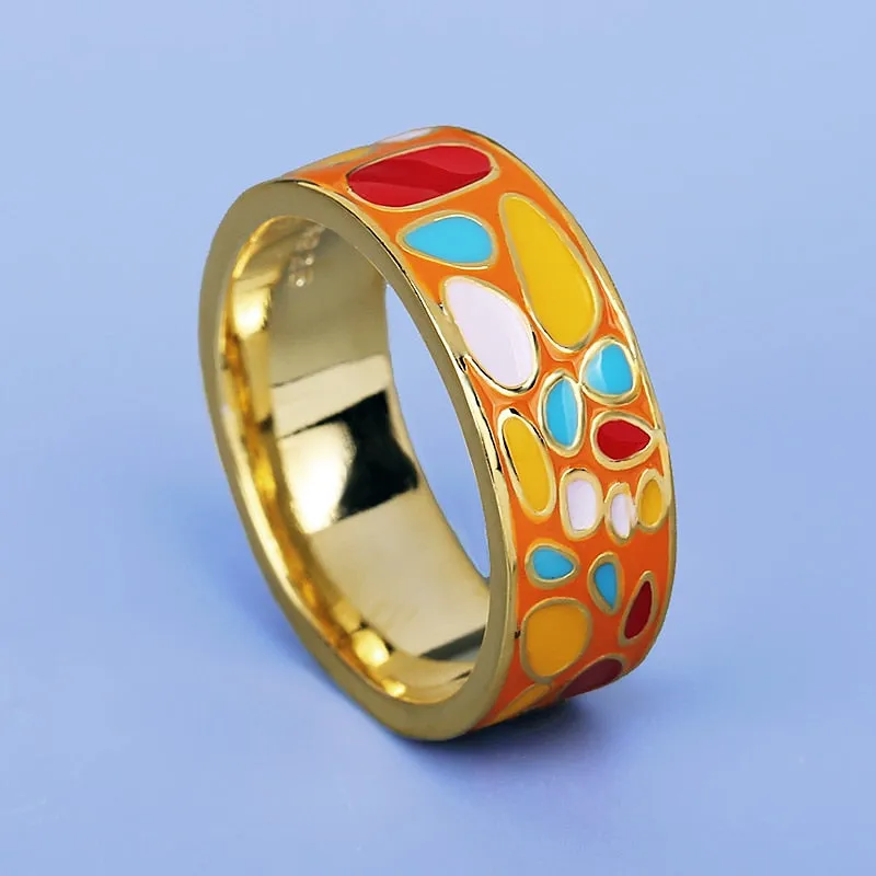 Fashion Jewelry Color Stones Enamel Ring for Women with Zircon in Gold Color