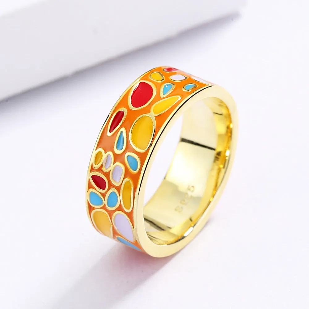 Fashion Jewelry Color Stones Enamel Ring for Women with Zircon in Gold Color