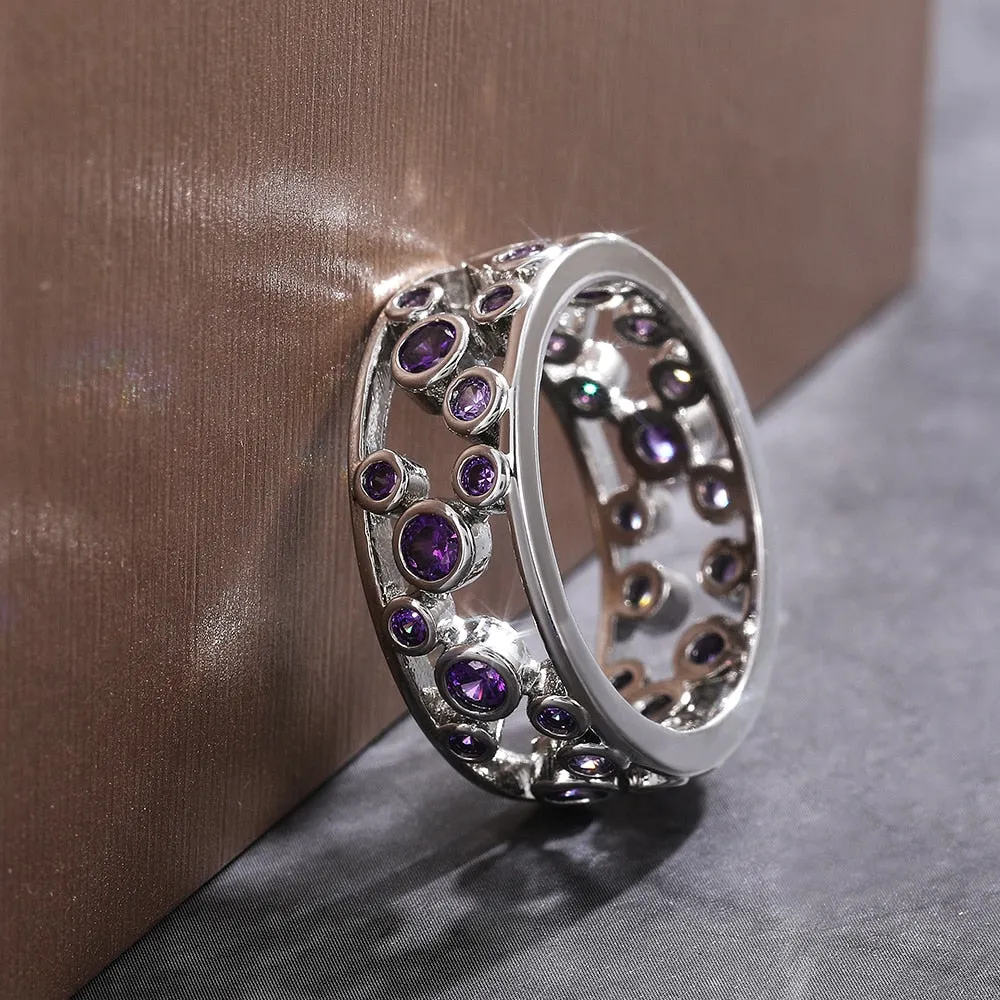 Fashion Jewelry Hollow Out Ring for Women with Colorful Zircon in Silver Color