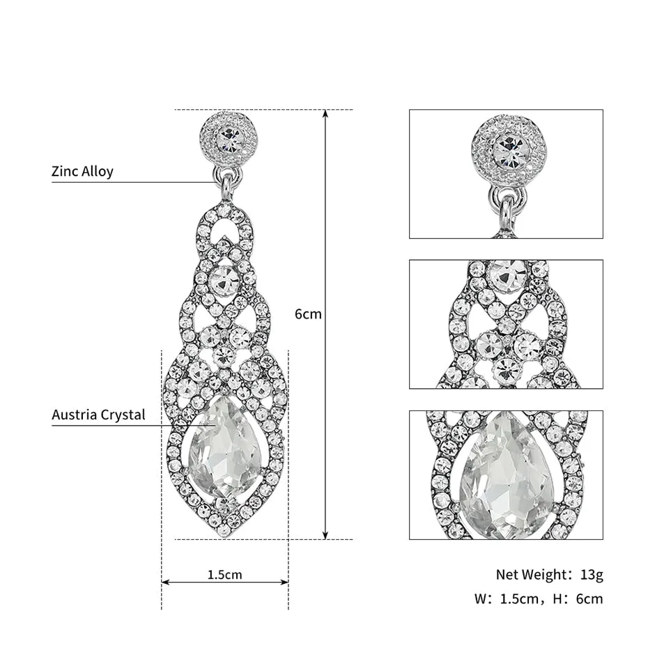 Fashion Long Dangle Earrings Baroque Water Drop Crystal Clear Earrings