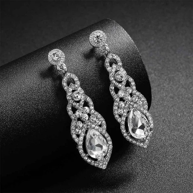 Fashion Long Dangle Earrings Baroque Water Drop Crystal Clear Earrings