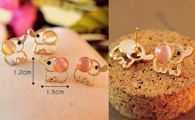 Fashion Lovely Cute Baby Elephant Opal Stud Earrings for Party