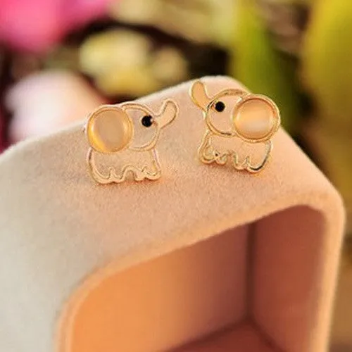 Fashion Lovely Cute Baby Elephant Opal Stud Earrings for Party