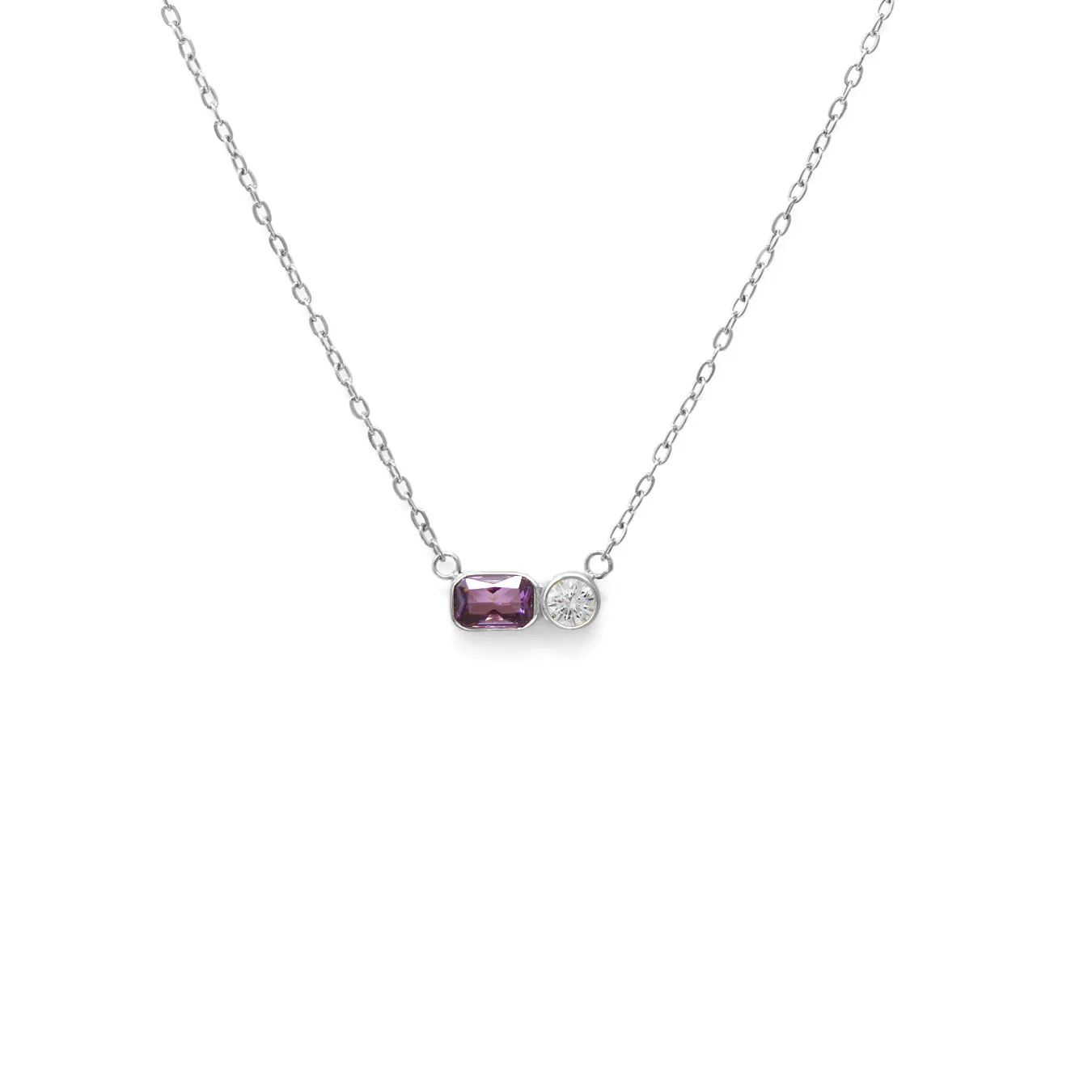 February Amethyst Birthstone Necklace - Silver