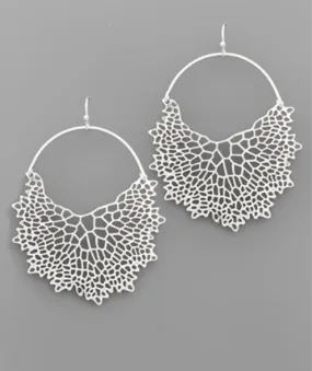 Filigree Dangle Hoop Earrings - Worn Silver