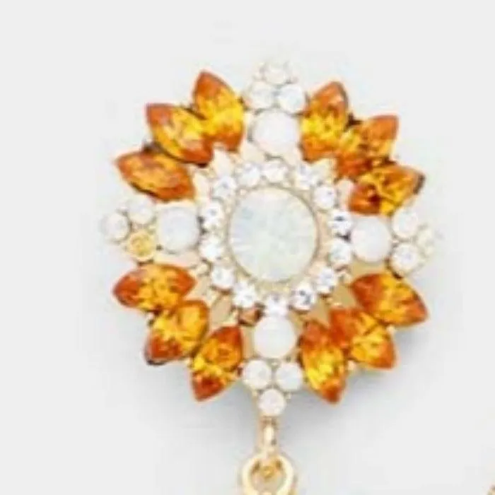 Floral Lt Topaz Crystal Rhinestone Evening Earrings