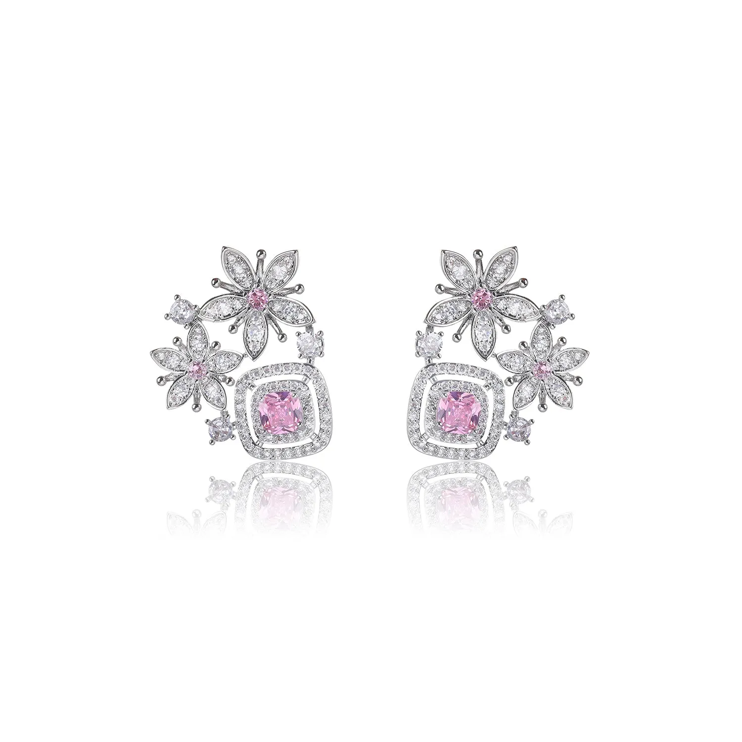 Flowers Cubic Zircon Earrings for Wedding, Stud Earring for Bride, Women Girl Birthday Party Jewelry CE11865