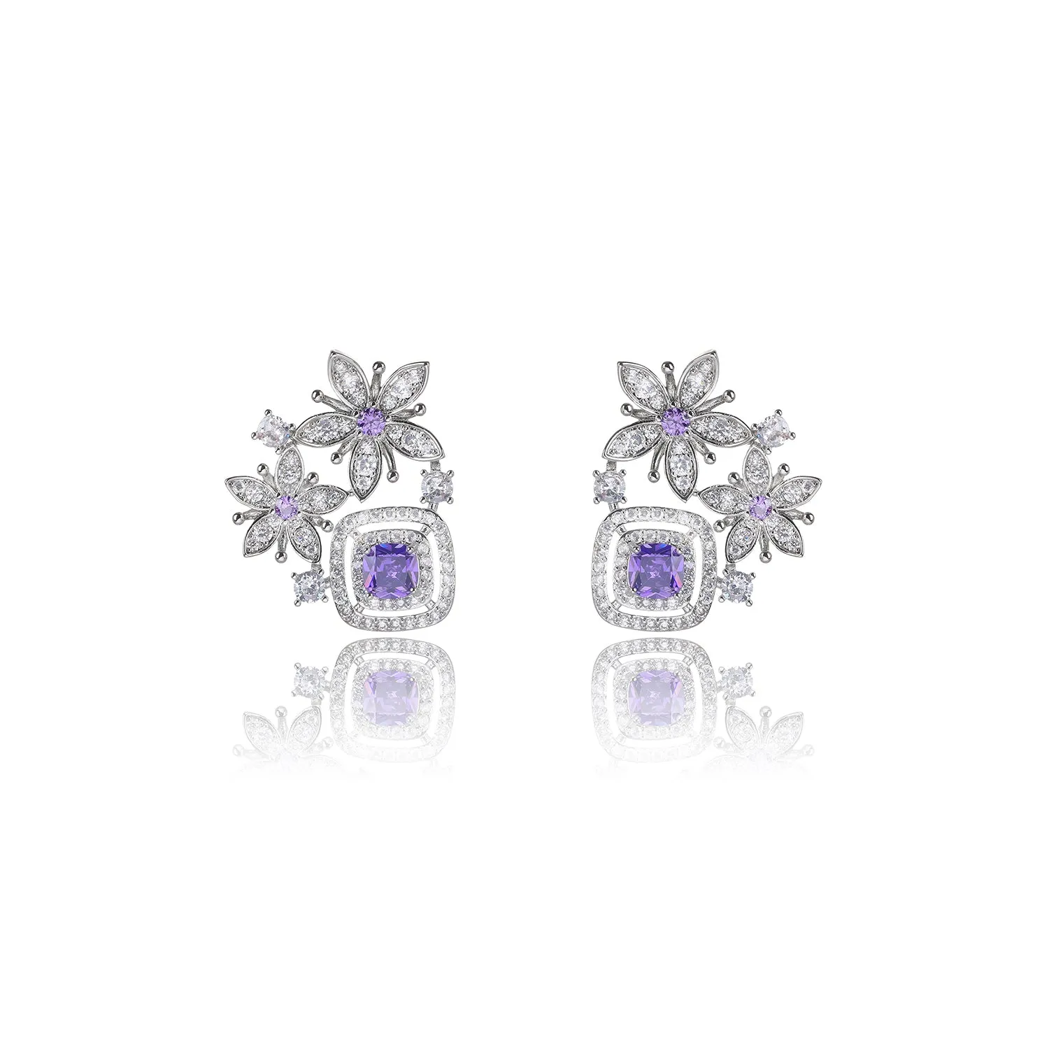 Flowers Cubic Zircon Earrings for Wedding, Stud Earring for Bride, Women Girl Birthday Party Jewelry CE11865