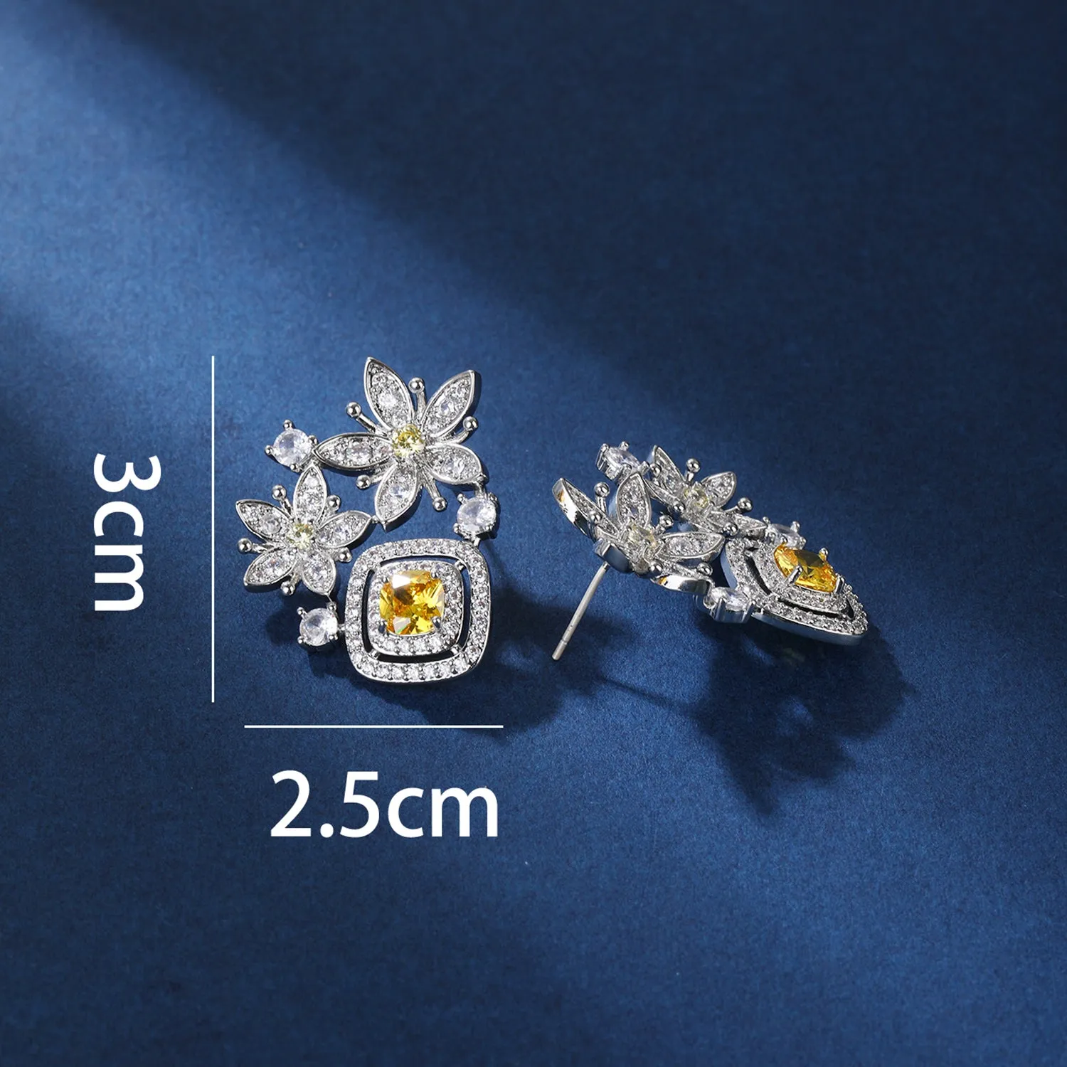 Flowers Cubic Zircon Earrings for Wedding, Stud Earring for Bride, Women Girl Birthday Party Jewelry CE11865