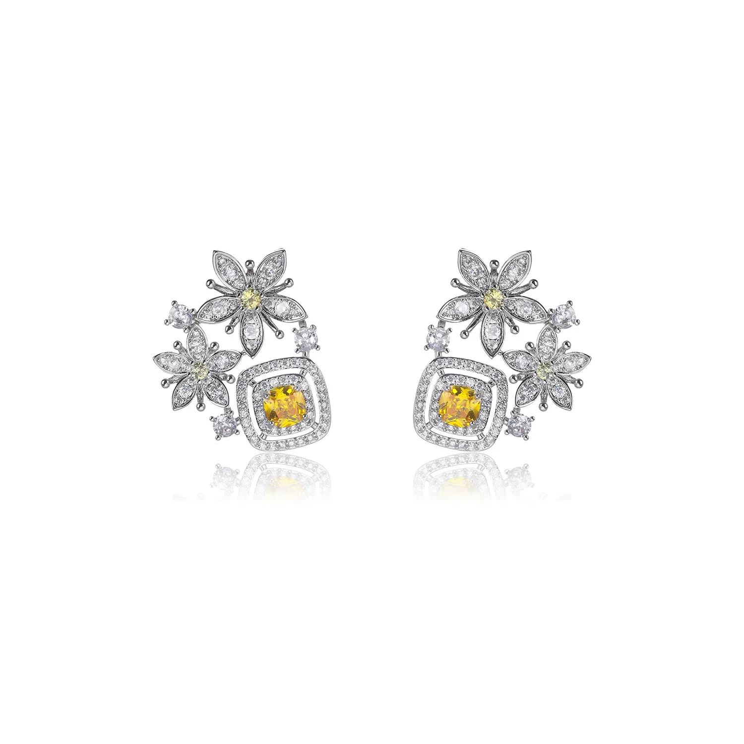 Flowers Cubic Zircon Earrings for Wedding, Stud Earring for Bride, Women Girl Birthday Party Jewelry CE11865