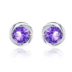 Four Prongs Round Zircon Silver Studs Earrings for Women