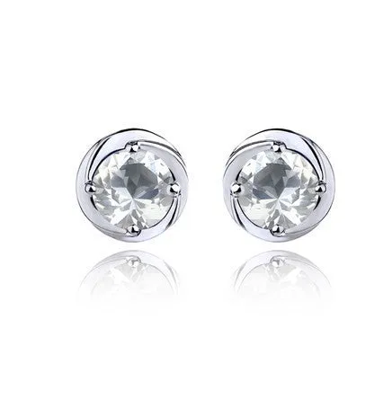 Four Prongs Round Zircon Silver Studs Earrings for Women