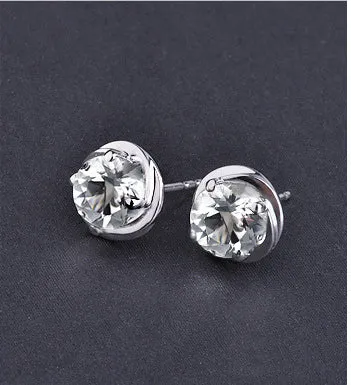 Four Prongs Round Zircon Silver Studs Earrings for Women