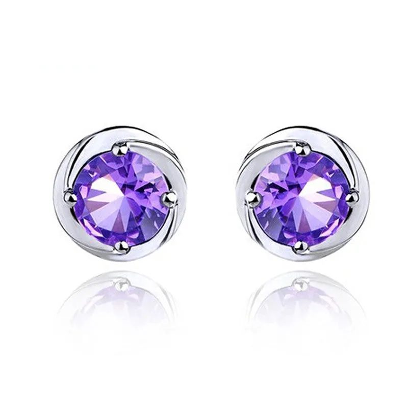 Four Prongs Round Zircon Silver Studs Earrings for Women