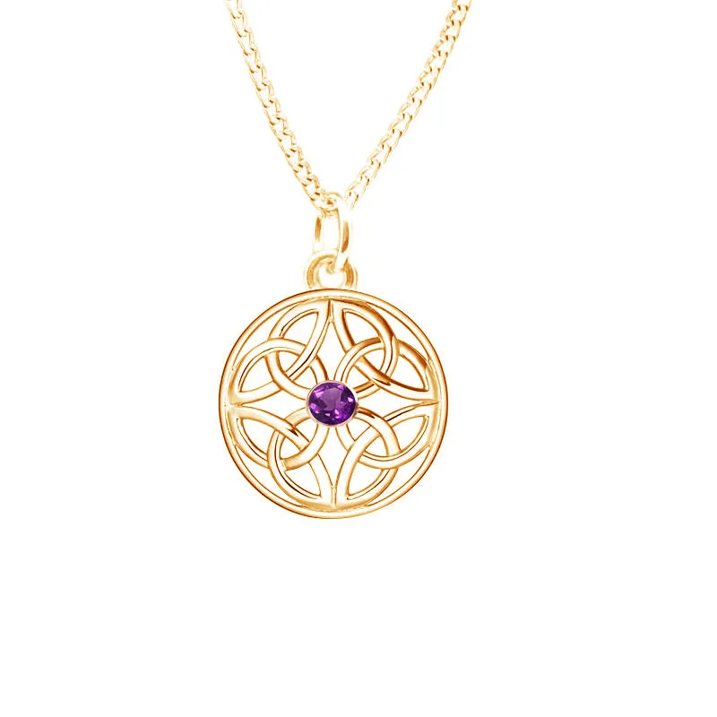 Four Trinity Amethyst Celtic Knot Eternal Round Pendant