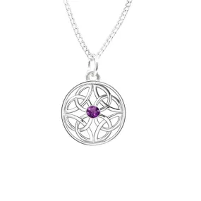 Four Trinity Amethyst Celtic Knot Eternal Round Pendant