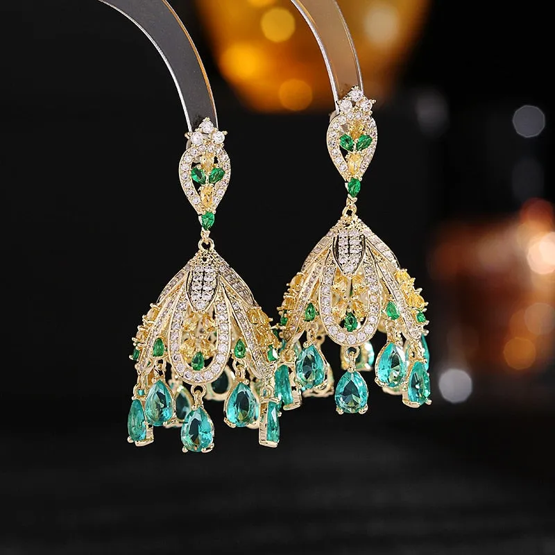 French Palace Style Earrings Zircon Inlaid Chandelier Wind Bell Earrings Women Wedding, Birthday party Jewelry LYC192