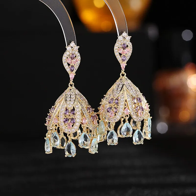 French Palace Style Earrings Zircon Inlaid Chandelier Wind Bell Earrings Women Wedding, Birthday party Jewelry LYC192